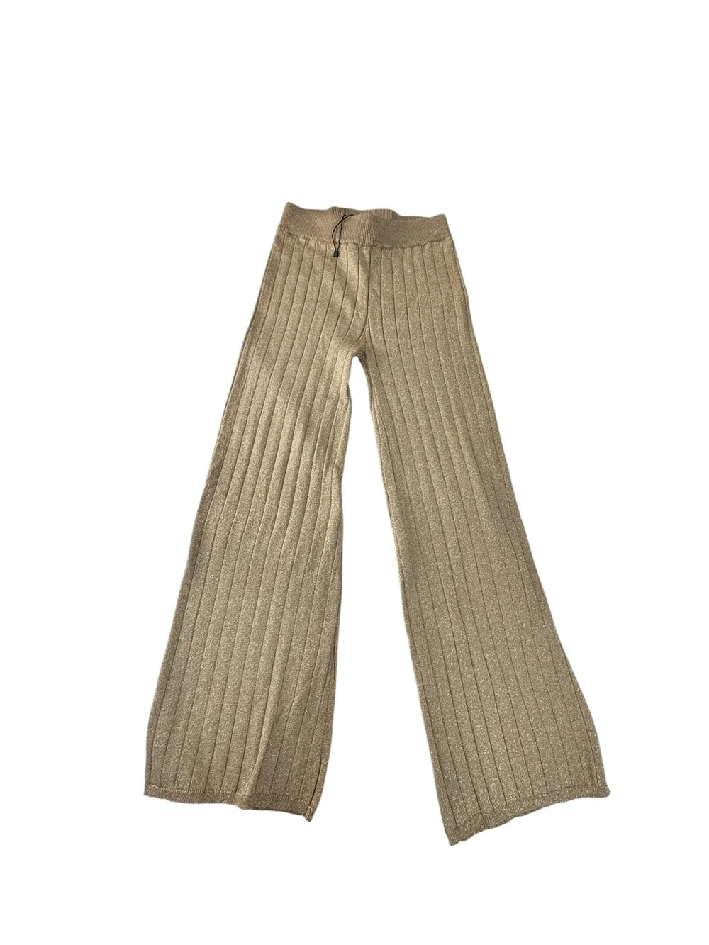 Zara Metallic Gold Wide-Leg Rib Knit Pants